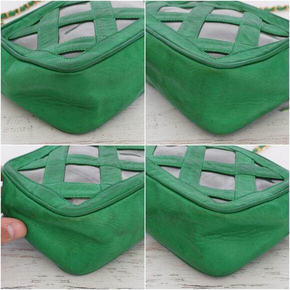 Chanel Vintage PVC Shoulder Bag Green Lambskin Leather Purse A2999 - Picture 7 of 9